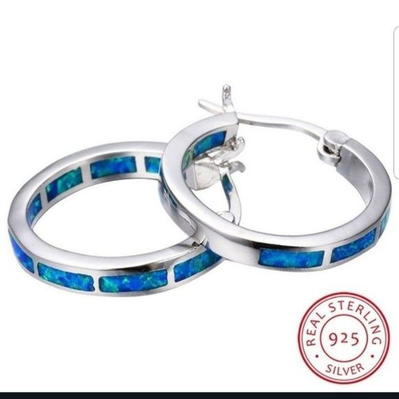 Blue fire opal earring - Picture 1 of 3